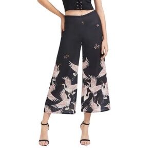 Zara Black Satin Wide Leg Culotte Crane Pants